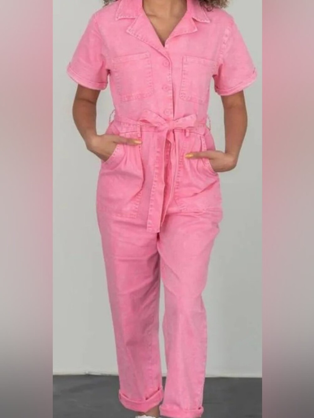 Skies Are Blue Pink Tie-Waist Jumpsuit